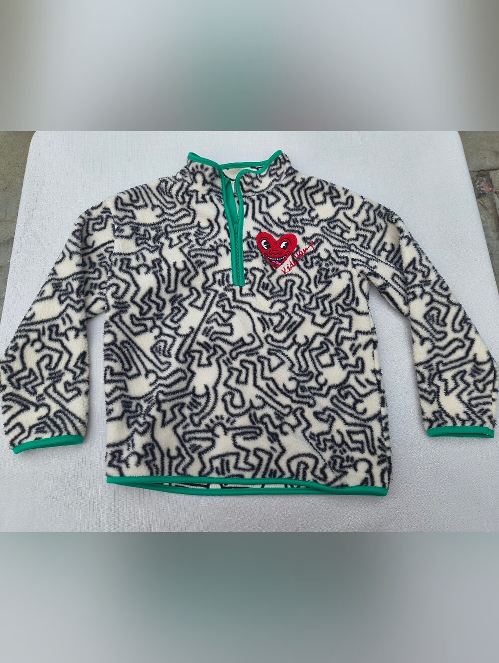 Keith Haring x H&M Embroidered Teddy Fleece Half-Zip Sweatshirt Size 8/10